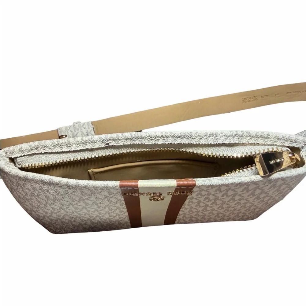 Michael Kors Logo Fanny Pack Off White Light Brown With Gold Hardware SizeS/M - Picture 4 of 7